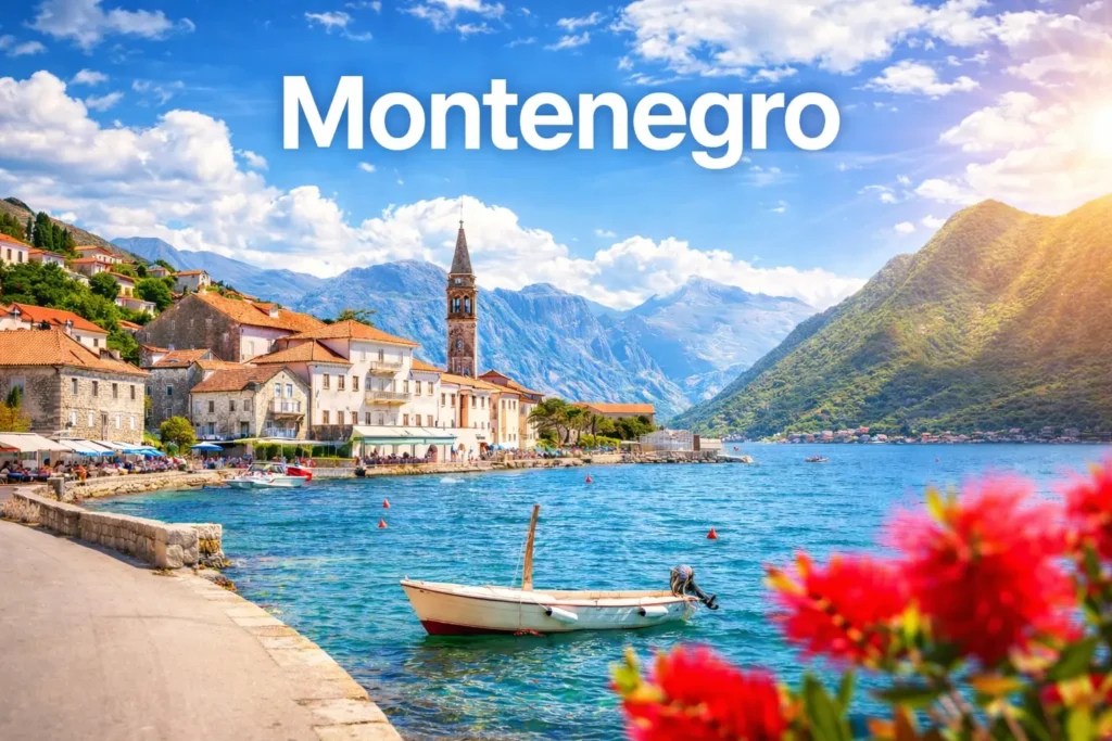  The historic Old Town of Kotor and the beautiful bay view in Montenegro.